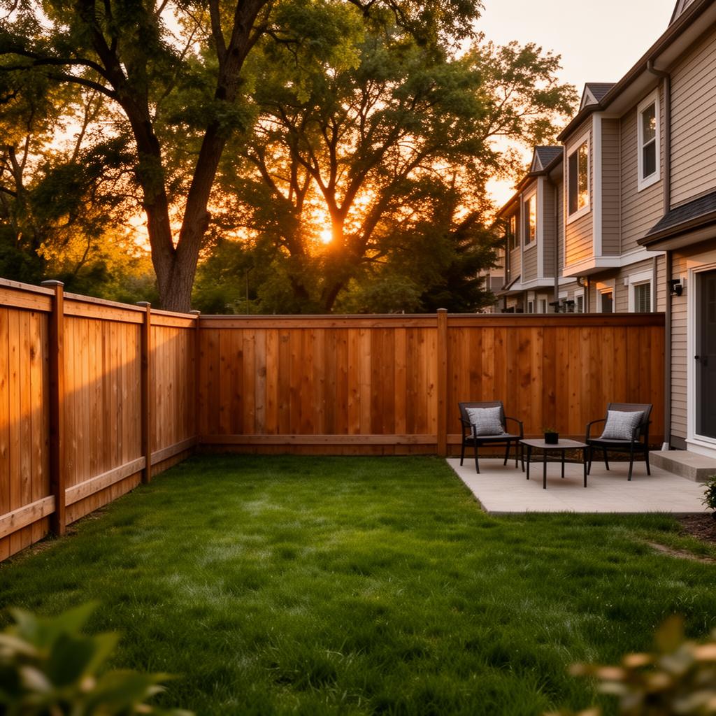 Private fenced backyard at golden hour