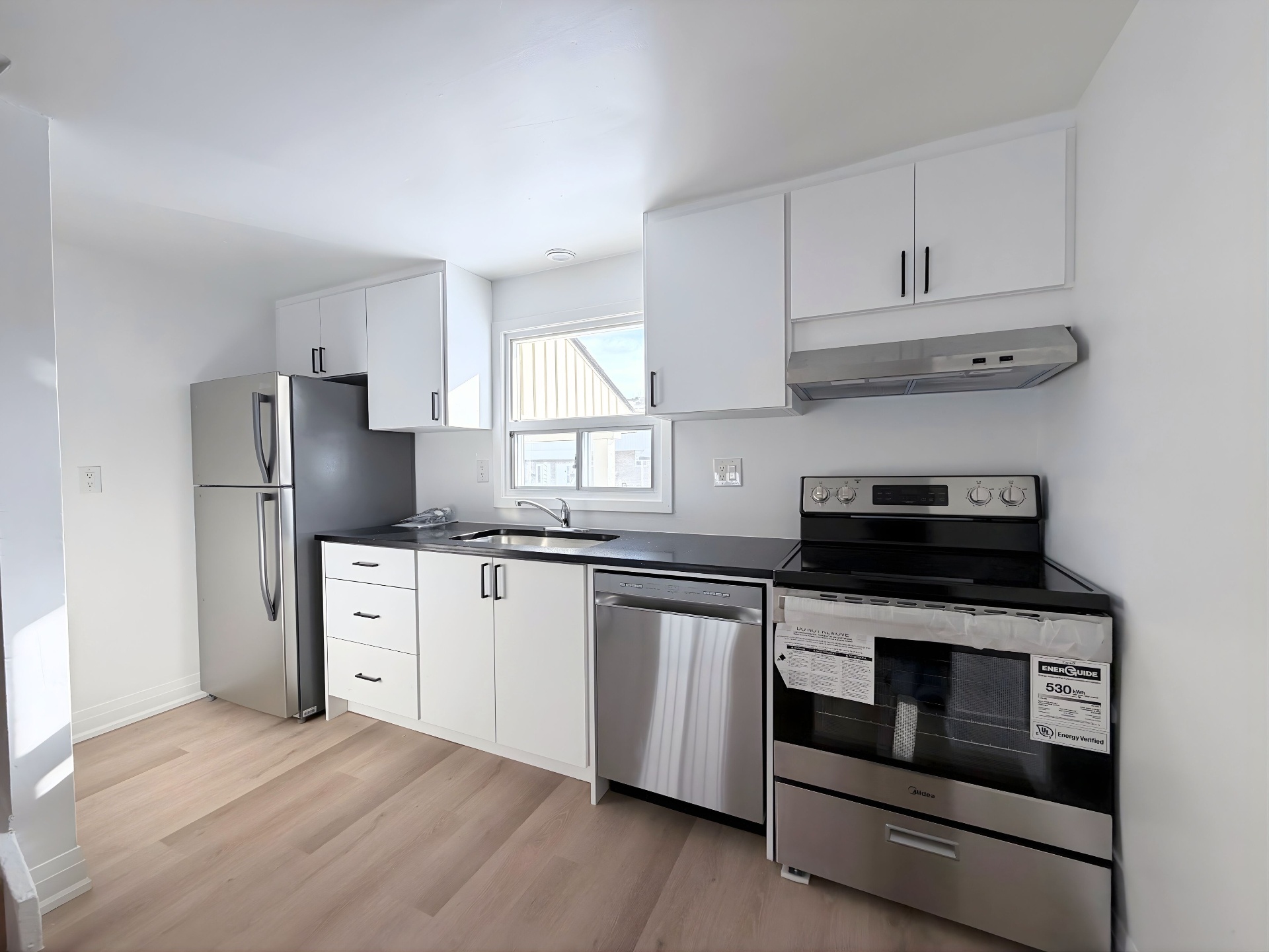 Renovated kitchen with stainless steel appliances