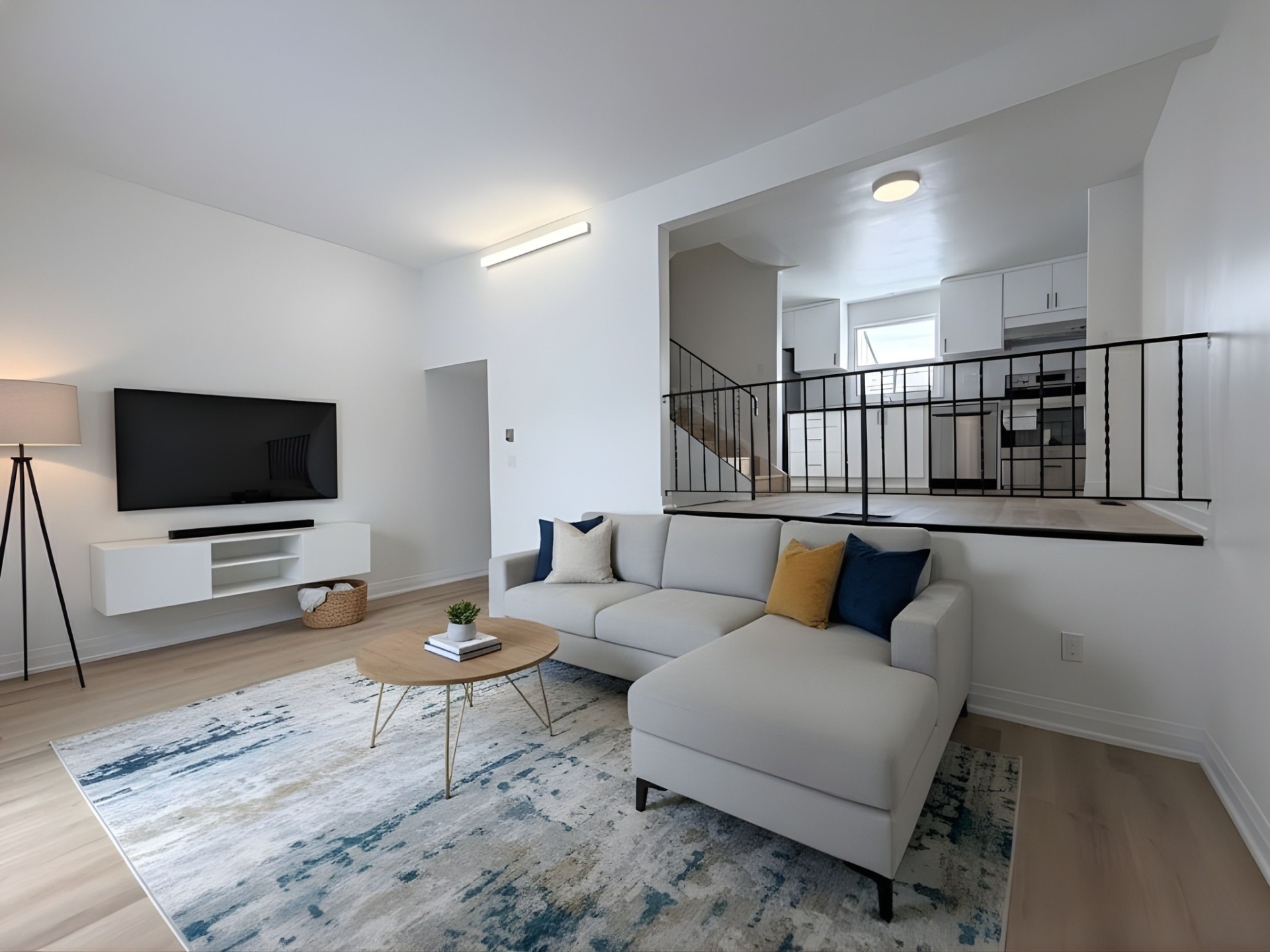 Open-concept living room with sectional sofa